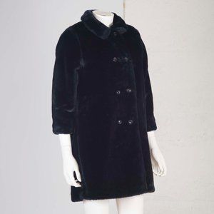 SOLD Vtg y2k FAUX FUR Black Cocoon Coat Petite xs